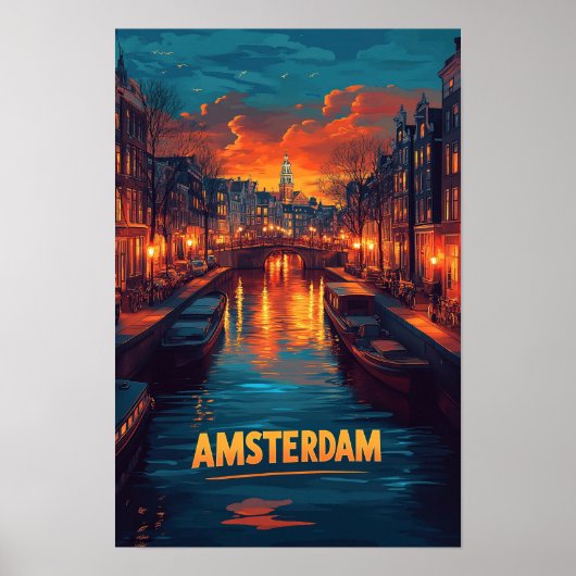 Poster Amsterdam Pays-Bas Voyage d'illustrations Vintages (Devant)