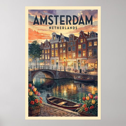 Poster Amsterdam Pays-Bas Voyage Rétro (Devant)
