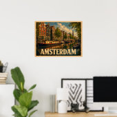 Poster Amsterdam Pays-Bas Voyage Rétro (Bureau à domicile)