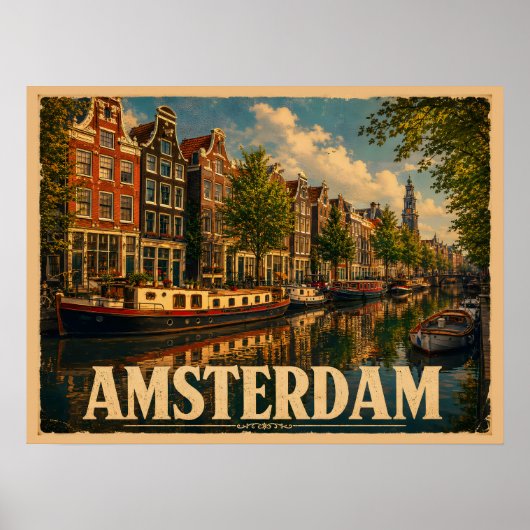 Poster Amsterdam Pays-Bas Voyage Rétro (Devant)