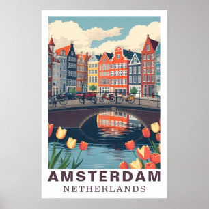 Poster Amsterdam Pays-Bas Voyage Vélos Tulipe