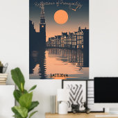 Poster Amsterdam Sunset - Réflexions sur le canal Silhoue (Bureau à domicile)