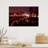 Poster Amsterdam ville par la nuit dans la Pays-Bas (Cuisine)