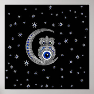 Poster Amulet des yeux maléfiques - Chouette sur la lune