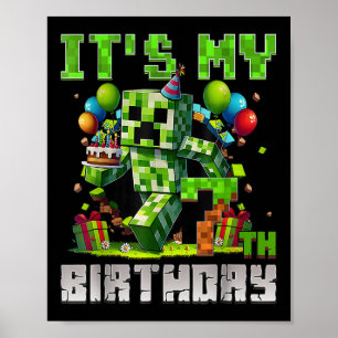 Poster Amusant 7 ans 7e anniversaire Pixel Art Gamer Boys