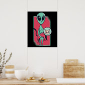 Poster Amusant Alien Amoureux des chats UFO Kitten vaisse (Cuisine)