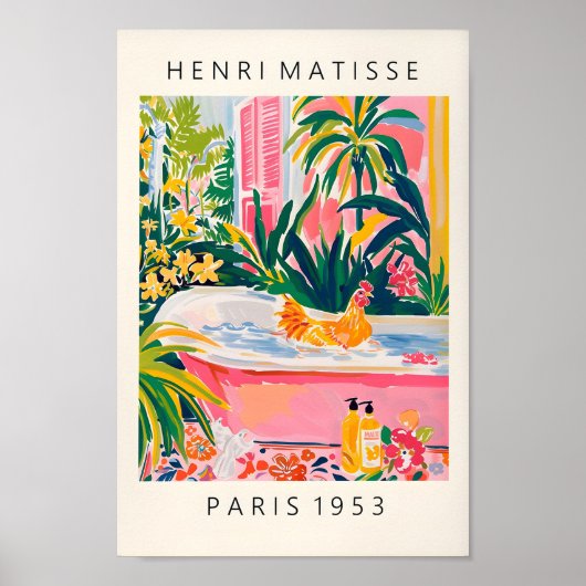 Poster Amusant Art De Salle De Bains, Poulet D'Art Imprim (Devant)