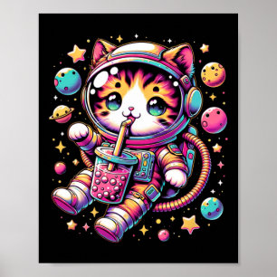 Poster Amusant astronaute espace Kawaii Boba Tea Cat