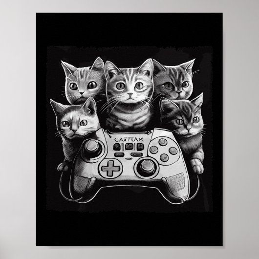 Poster Amusant Cat Video Game Controller Squad (Devant)