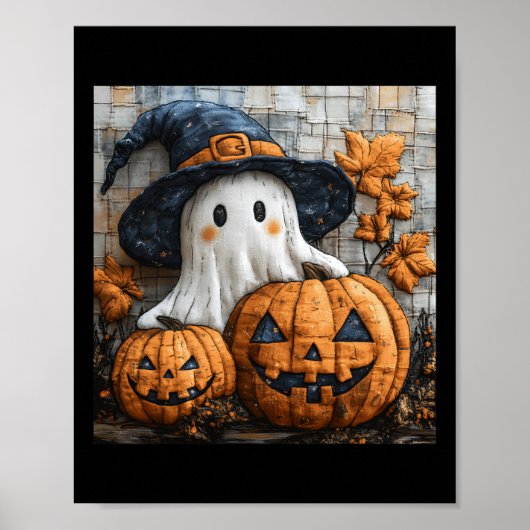 Poster Amusant Citrouille fantôme mignon Halloween Patchw (Devant)