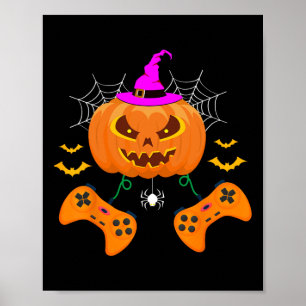 Poster Amusant Citrouille Jack-o'-lantern Video Gamer