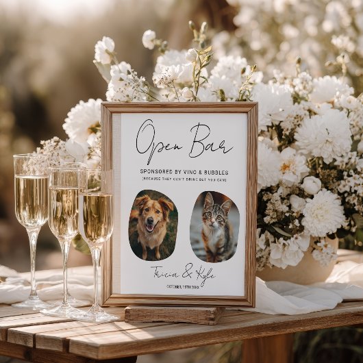 Poster Amusant Cute Pet Photo Open Bar Menu Mariage Sign