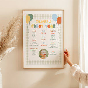 Poster Amusant d'être UN Anniversaire 1 an Gingham Vert