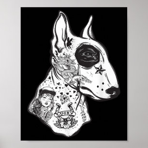 Poster Amusant Enked Bull Terrier Old School Tattoo Chien