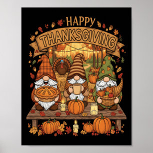 Poster Amusant Escouade Gnome De Thanksgiving Avec Automn