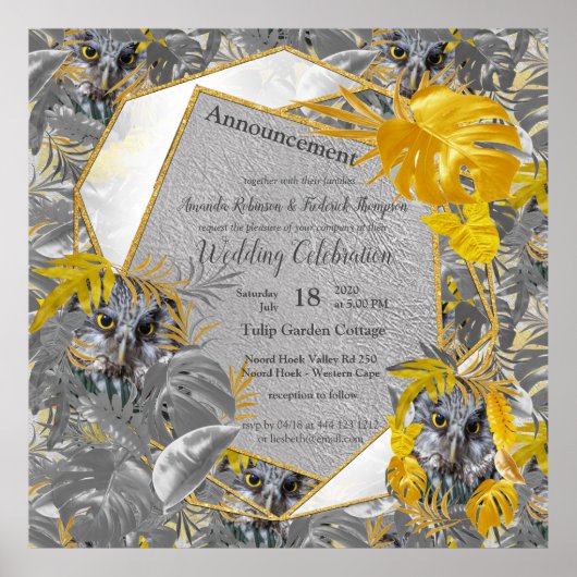 Poster Amusant Expressif en feuille plante Jaune et Gris (Devant)