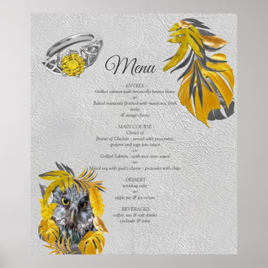 Poster Amusant Expressif en feuille plante Jaune et Gris (Devant)