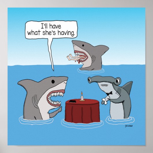 Poster Amusant grand requin blanc Order ce qu'elle a (Devant)