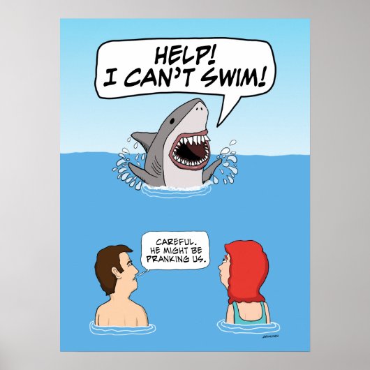 Poster Amusant Grand requin blanc Pranks Nageur (Devant)