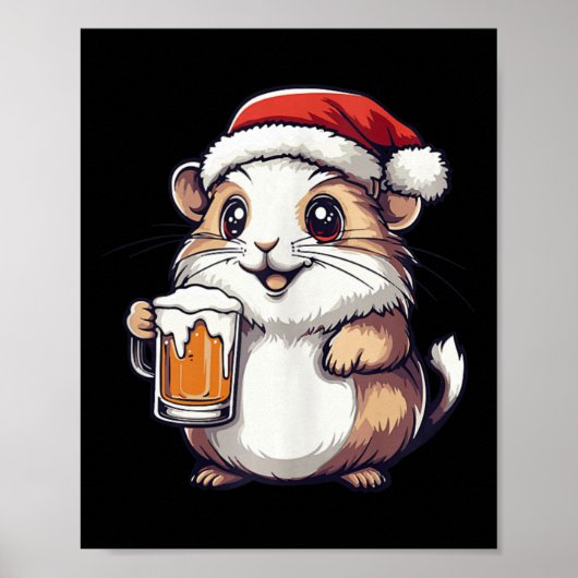 Poster Amusant Hamster De Noël Avec Bière Comique (Devant)