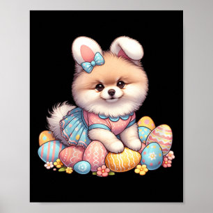 Poster Amusant Jour de Pâques Poméranien Lapin Costume