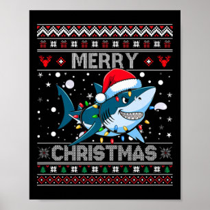 Poster Amusant Joyeux Vilain Requin de Noël Santa Hat Lum