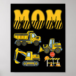 Poster Amusant Maman Papa Construction Excavateur Enfants