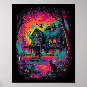 Poster Amusant Neon S Fantôme Chat Noir Sorcière Hallowee