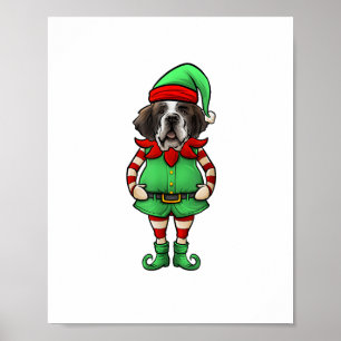 Poster Amusant Noël Elf St Bernard Chien Saint Bernard