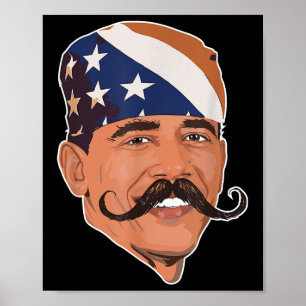 Poster Amusant Obama Moustache Américain