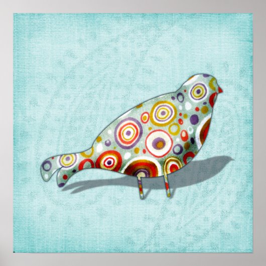 Poster Amusant Petit Oiseau Whimsical sur Paisley (Devant)
