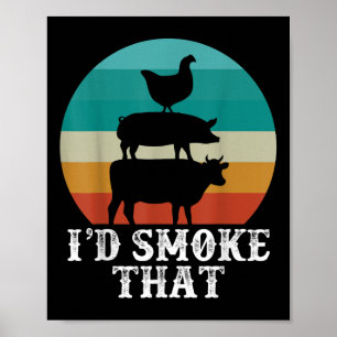 Poster Amusant Retro Bbq Party Fumeur Chef Papa Cadeau J’