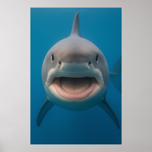 Poster Amusant sans dents grand requin blanc peint art (Devant)