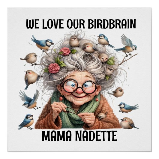 Poster Amusant Senior avec les oiseaux (Devant)