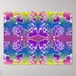 Poster Amusant Violet, bleu, jaune motif de Coeurs Whimsi