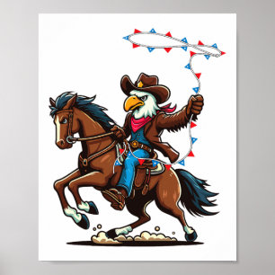 Poster Amusante Bald Eagle Cowboy équitation Swding