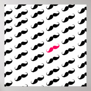 Poster Amusante Fille Rose Et Noir Motif Mustache