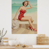 Poster Amusante Fille Sur La Plage Épingler Art (Cuisine)