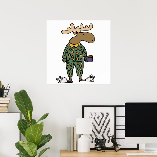 Poster Amusante Moose Portant un pyjama Poka Dot (Bureau à domicile)