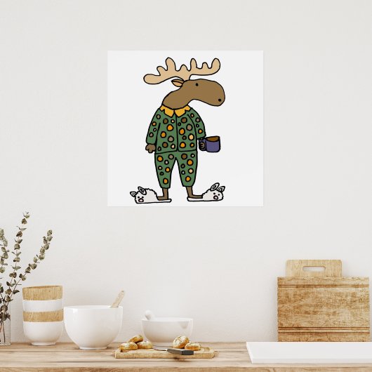 Poster Amusante Moose Portant un pyjama Poka Dot (Cuisine)