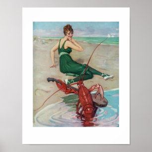Poster Amusante musique Vintage Art Homard Banjo Plage