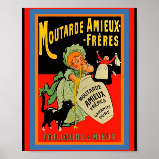 Poster Amusante Vintage Mustard Moutarde Publicité Fille, (Devant)
