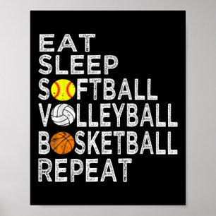 Poster Amusants Mangez Sleep Softball Volleyball Basketba
