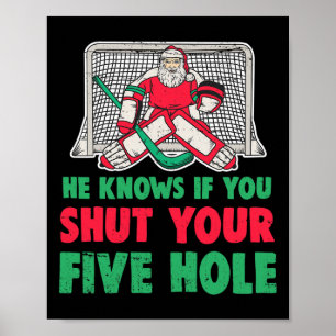 Poster Amusants Noël Père Noël gardien de but de hockey s
