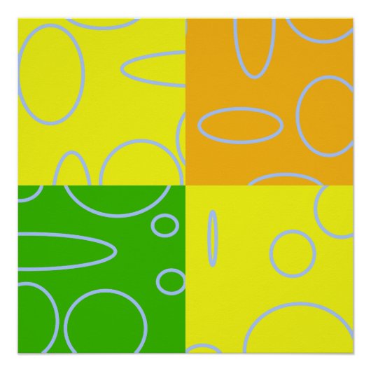 Poster Amusants Rétro Quad Cercles Boucles Jaune Vert Ora (Devant)