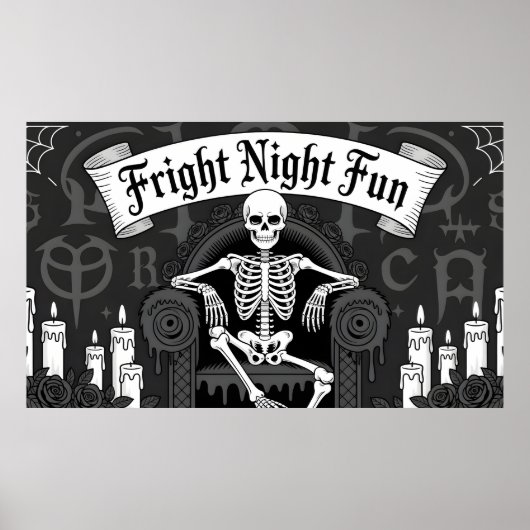 Poster Amusement de Nuit Effrayante : Design de Squelette (Devant)