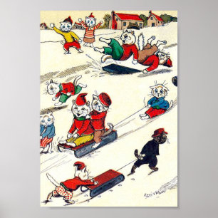 Poster Amusement d'hiver au pays des chats, Louis Wain