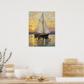 Poster An Impasto Illustration of a Sailboat at Sunset (Cuisine)