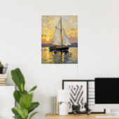 Poster An Impasto Illustration of a Sailboat at Sunset (Bureau à domicile)