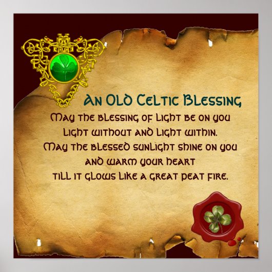 Poster An Old Irish Blessing Parchment with Celtic Heart (Devant)